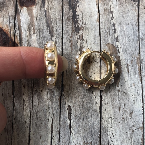 Claire White Pearl Huggie Hoops! - Picture 5 of 9